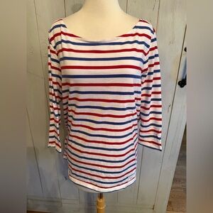 Talbots Women Top Sz Plus 1X ‎ Stripe Design Red White & Blue 3/4 Sleeve
